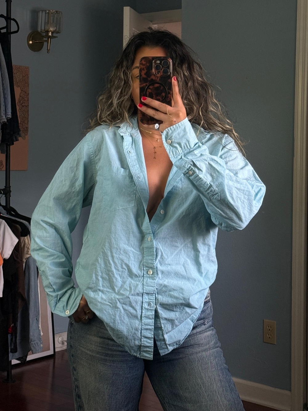 100% cotton turquoise button down